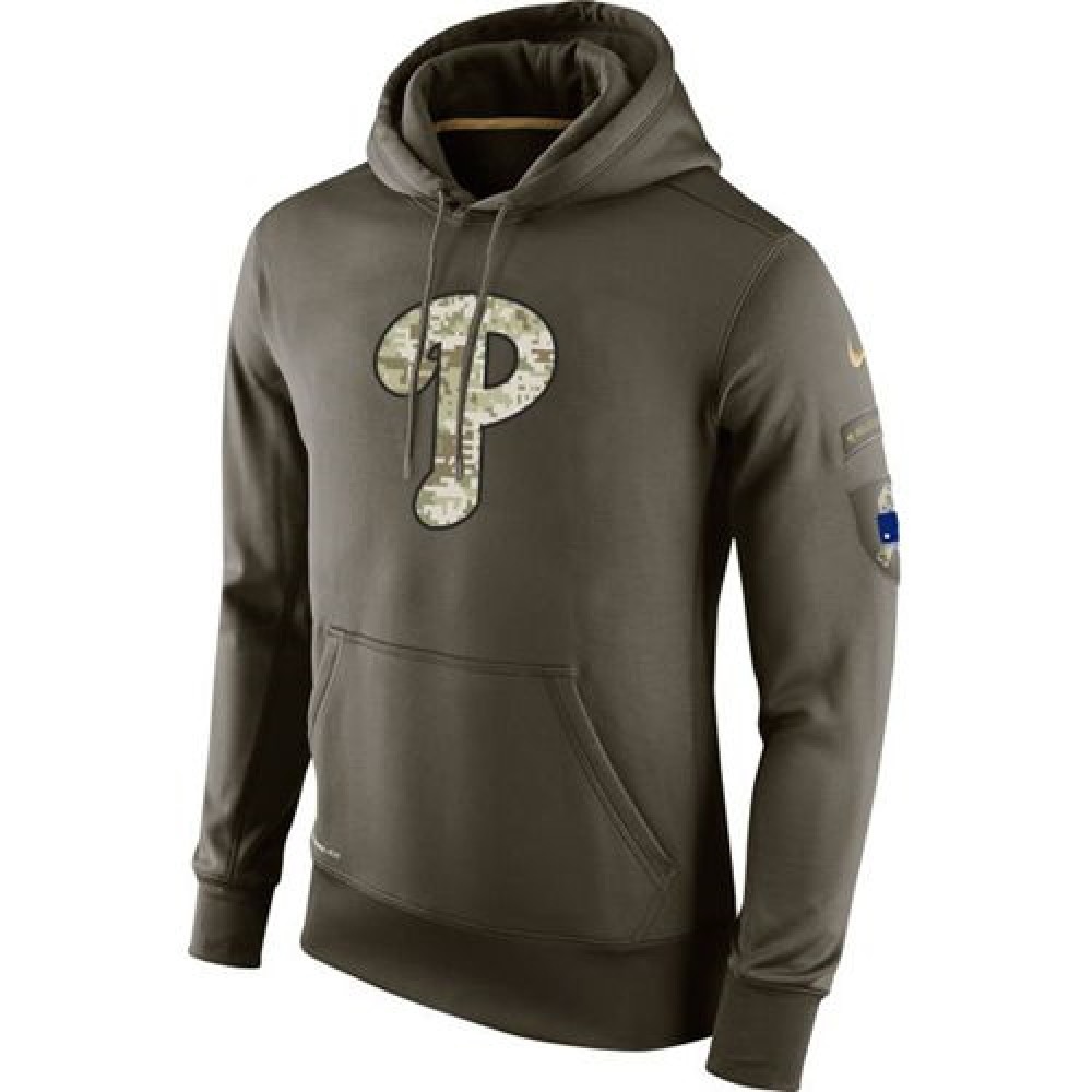Men's Philadelphia Phillies Olive Salute To Service KO Performance Hoodie 1