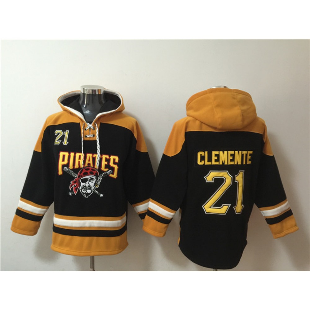 Men's Pittsburgh Pirates #21 Roberto Clemente Ageless Must-Have Lace-Up Pullover Hoodie 1