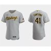 Men's Pittsburgh Pirates #41 Carlos Santana Grey Flex Base Stitched Baseball Jersey