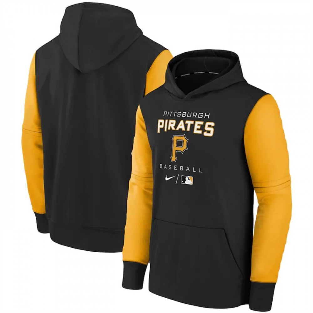 Men's Pittsburgh Pirates Black 2022 City Connect Therma Performance Pullover Hoodie 1