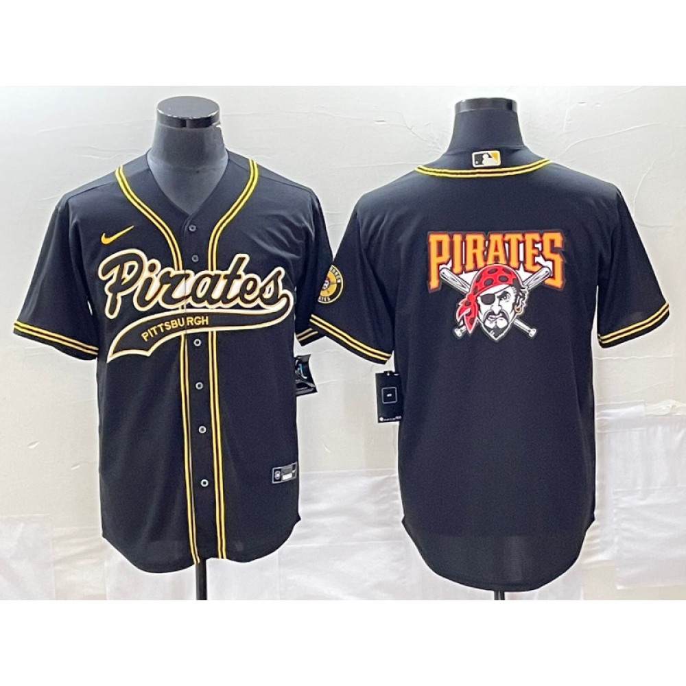 Men's Pittsburgh Pirates Black Team Big Logo Cool Base Stitched Baseball Jersey 1