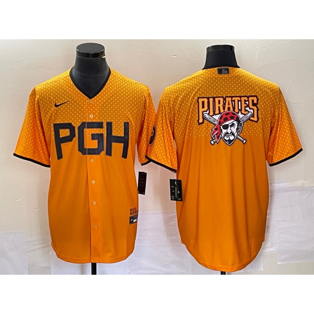 Men's Pittsburgh Pirates Gold 2023 City Connect Team Big Logo Stitched Jersey 1