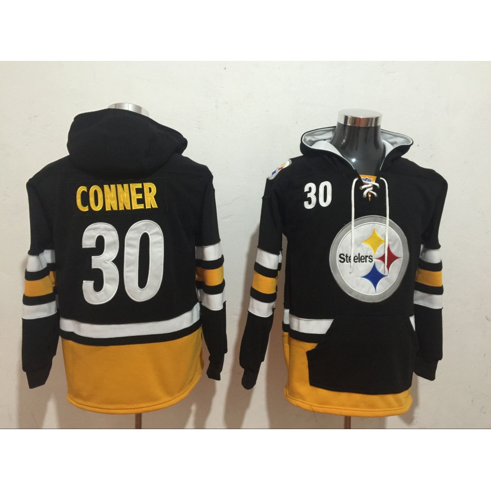 Men's Pittsburgh Steelers #30 James Conner Black All Stitched NFL Hoodie Sweatshirt 1