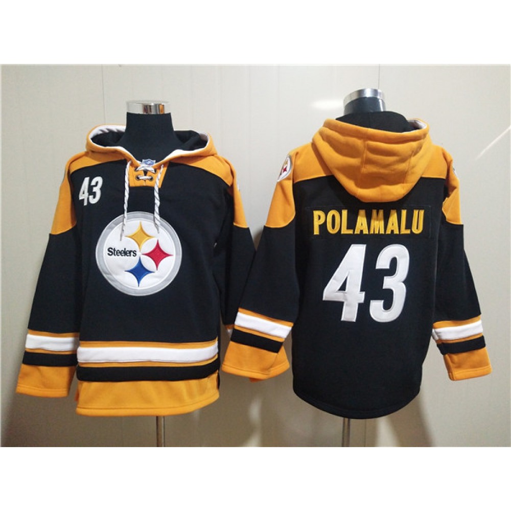 Men's Pittsburgh Steelers #43 Troy Polamalu Black Ageless Must-Have Lace-Up Pullover Hoodie 1