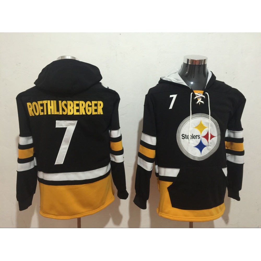 Men's Pittsburgh Steelers #7 Ben Roethlisberger Black All Stitched NFL Hoodie Sweatshirt 1