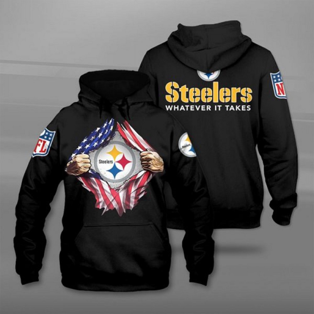 Men's Pittsburgh Steelers Black 3D Trending T-Shirt Hoodie 1