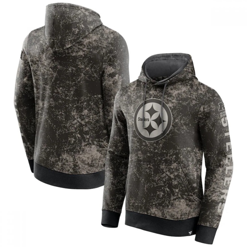 Men's Pittsburgh Steelers Black/Gray Blackout Tonal Pullover Hoodie 1
