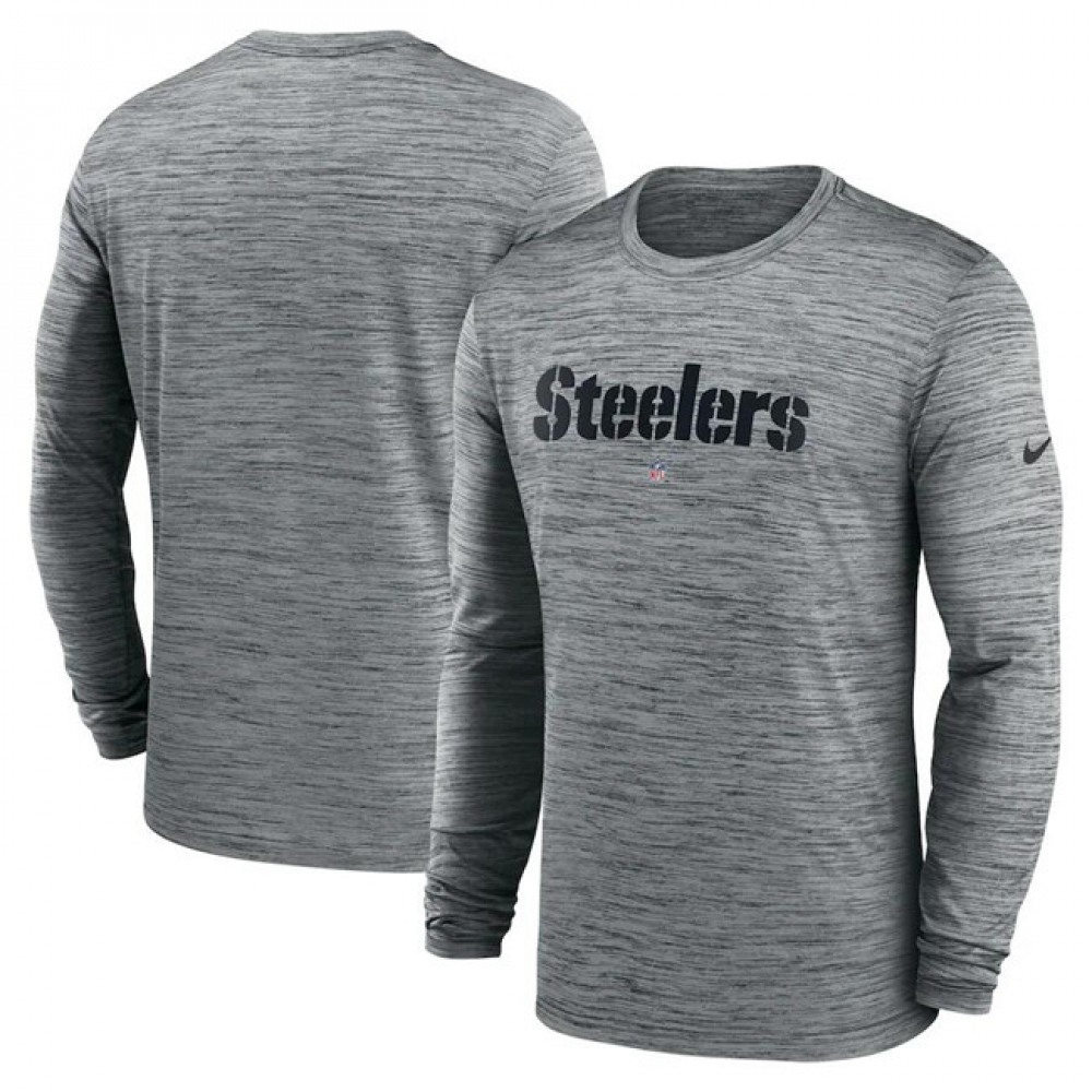 Men's Pittsburgh Steelers Heather Gray Sideline Team Velocity Performance Long Sleeve T-Shirt 1