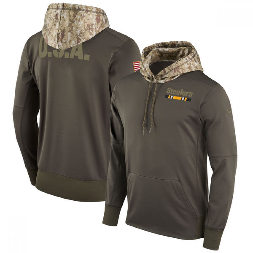 Men's Pittsburgh Steelers Olive Salute to Service Sideline Therma Pullover Hoodie 1