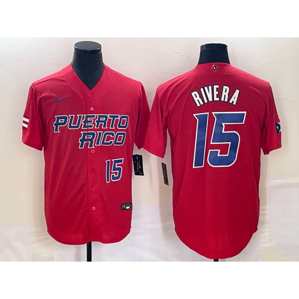Men's Puerto Rico Baseball #15 Emmanuel Rivera 2023 Red World Baseball Classic With Patch Stitched Jersey 1