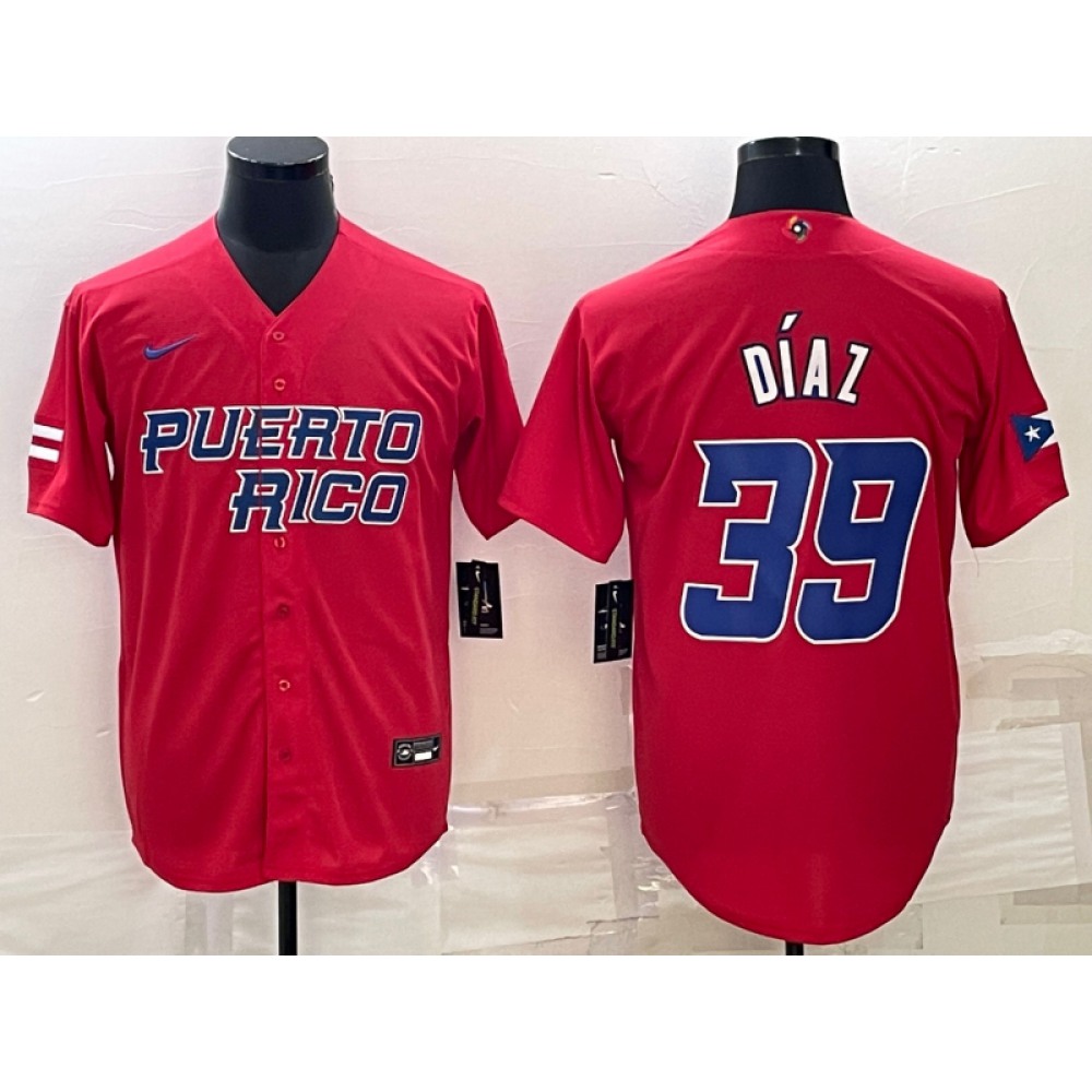 Men's Puerto Rico Baseball #39 Edwin Diaz 2023 Red World Baseball Classic Stitched Jersey 1