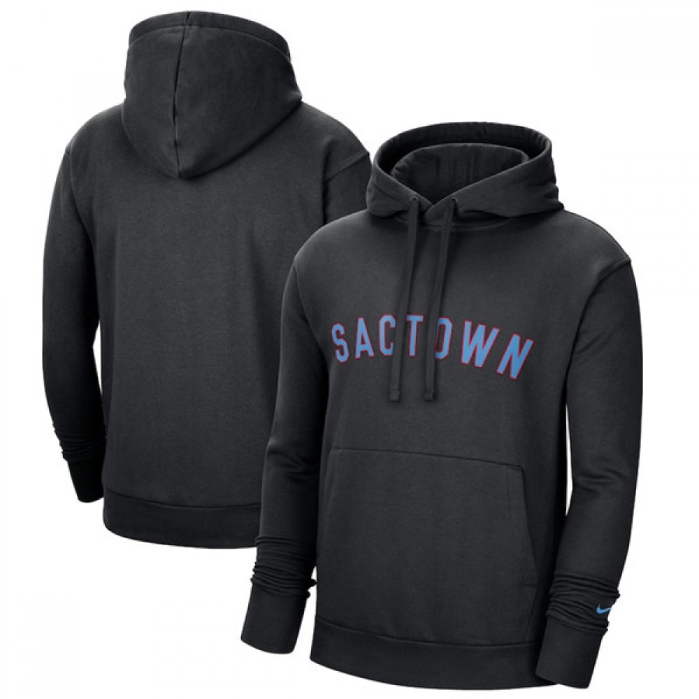 Men's Sacramento Kings 2021 Black City Edition Essential Logo Fleece Pullover Hoodie 1