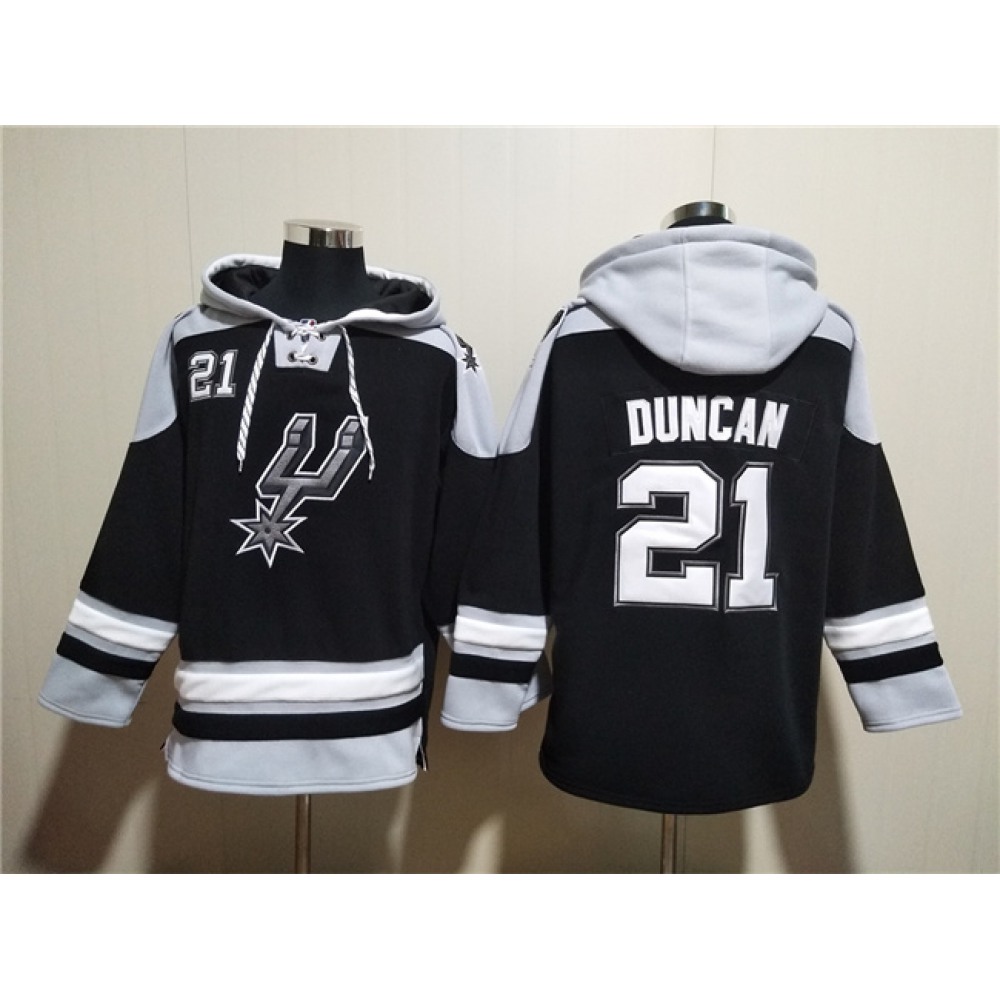 Men's San Antonio Spurs #21 Tim Duncan Black Ageless Must-Have Lace-Up Pullover Hoodie 1