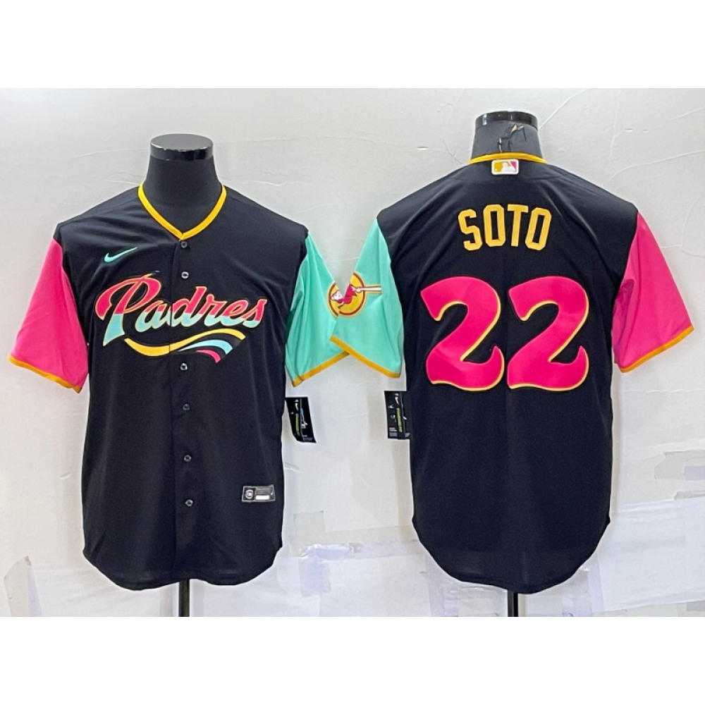 Men's San Diego Padres #22 Juan Soto 2022 Black City Connect Cool Base Stitched Jersey 1