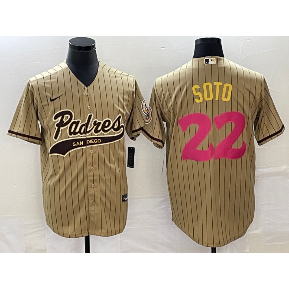 Men's San Diego Padres #22 Juan Soto Tan Cool Base Stitched Baseball Jersey 1