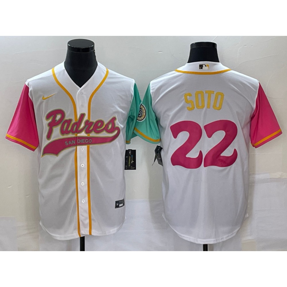 Men's San Diego Padres #22 Juan Soto White City Connect Cool Base Stitched Baseball Jersey 1