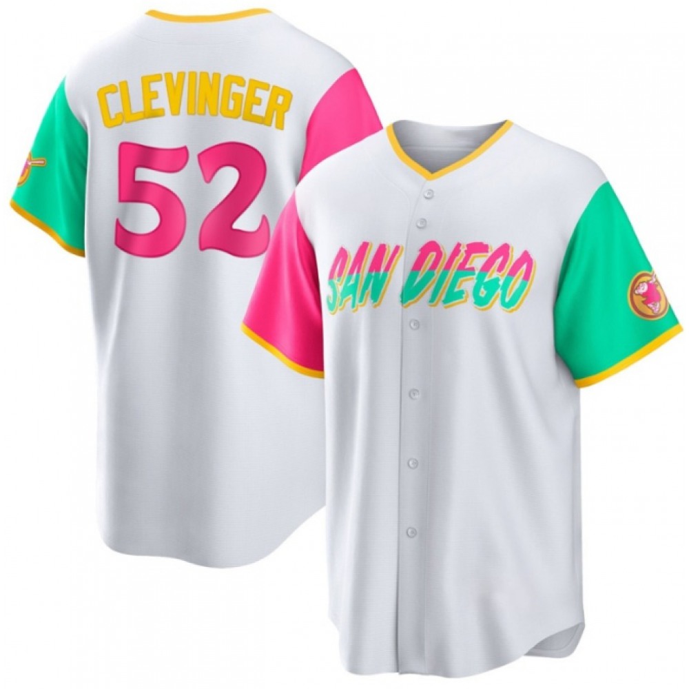 Men's San Diego Padres #52 Mike Clevinger 2022 White City Connect Cool Base Stitched Jersey 1