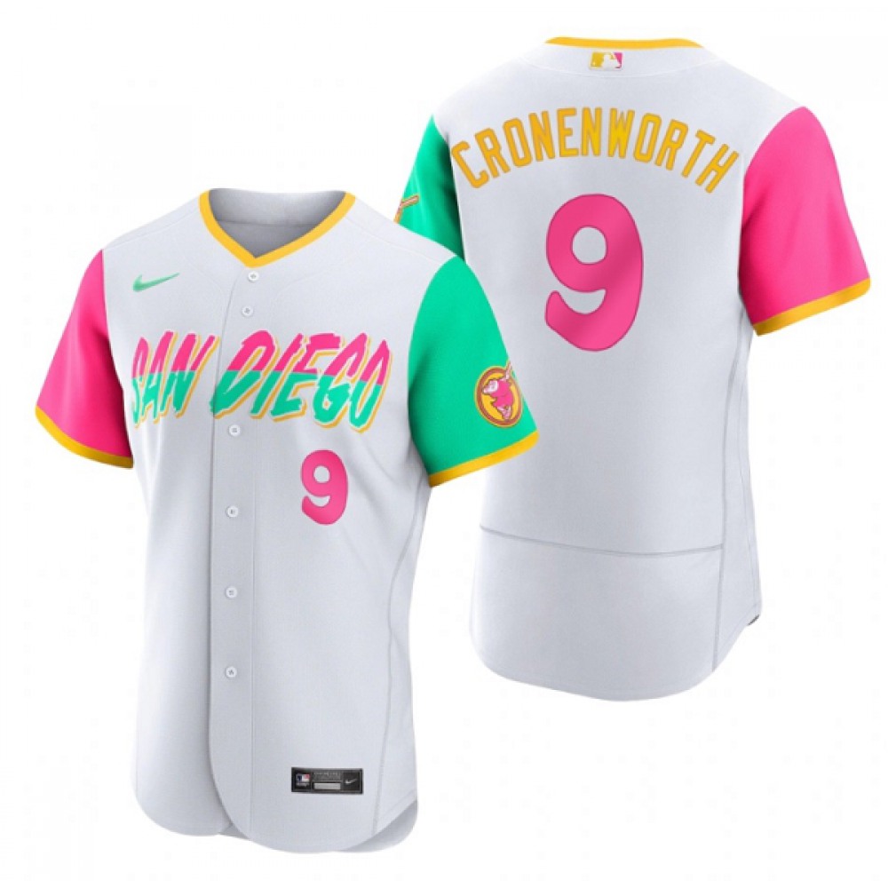 Men's San Diego Padres #9 Jake Cronenworth 2022 White City Connect Flex Base Stitched Baseball Jersey 1