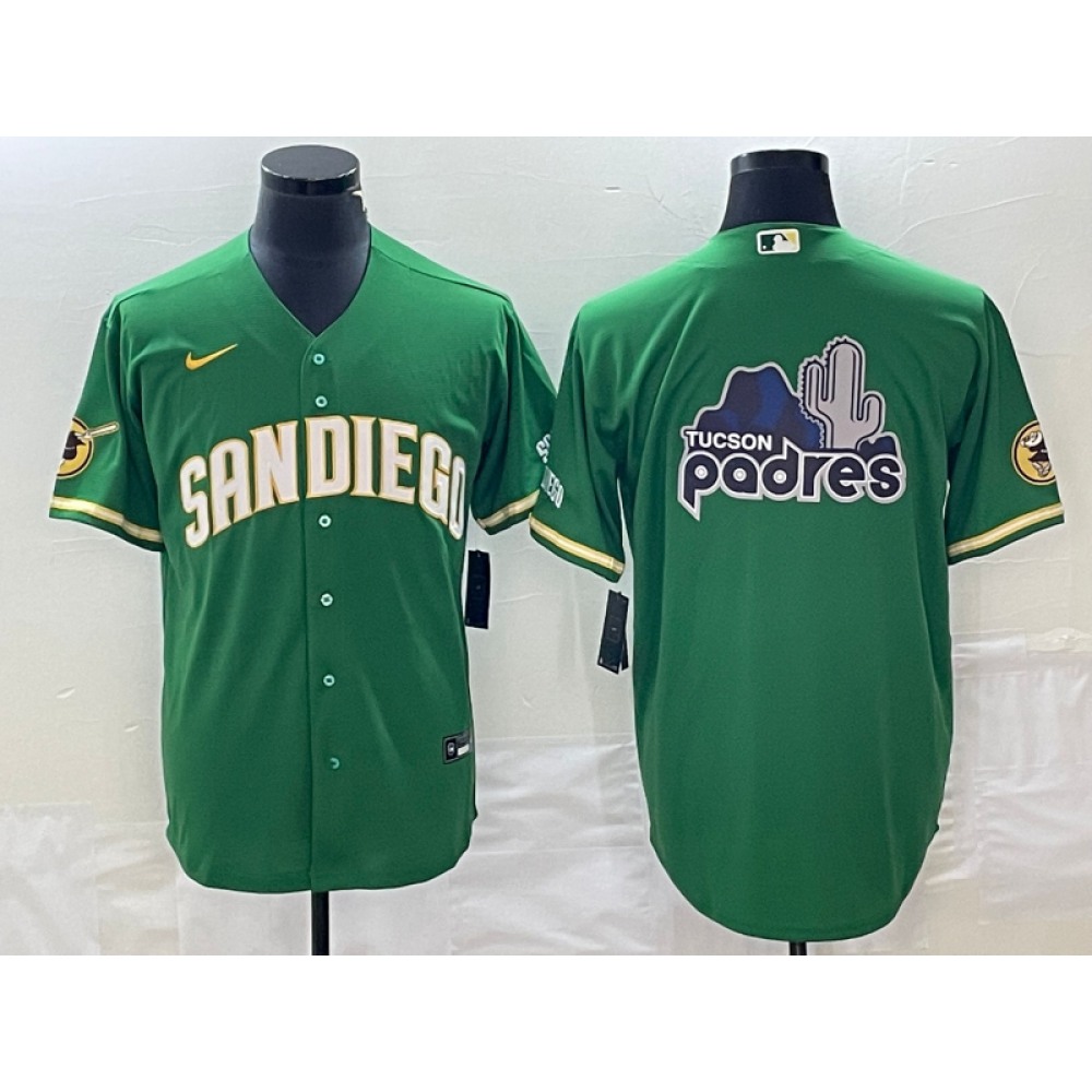 Men's San Diego Padres Green Team Big Logo Cool Base Stitched Baseball Jersey 002 1