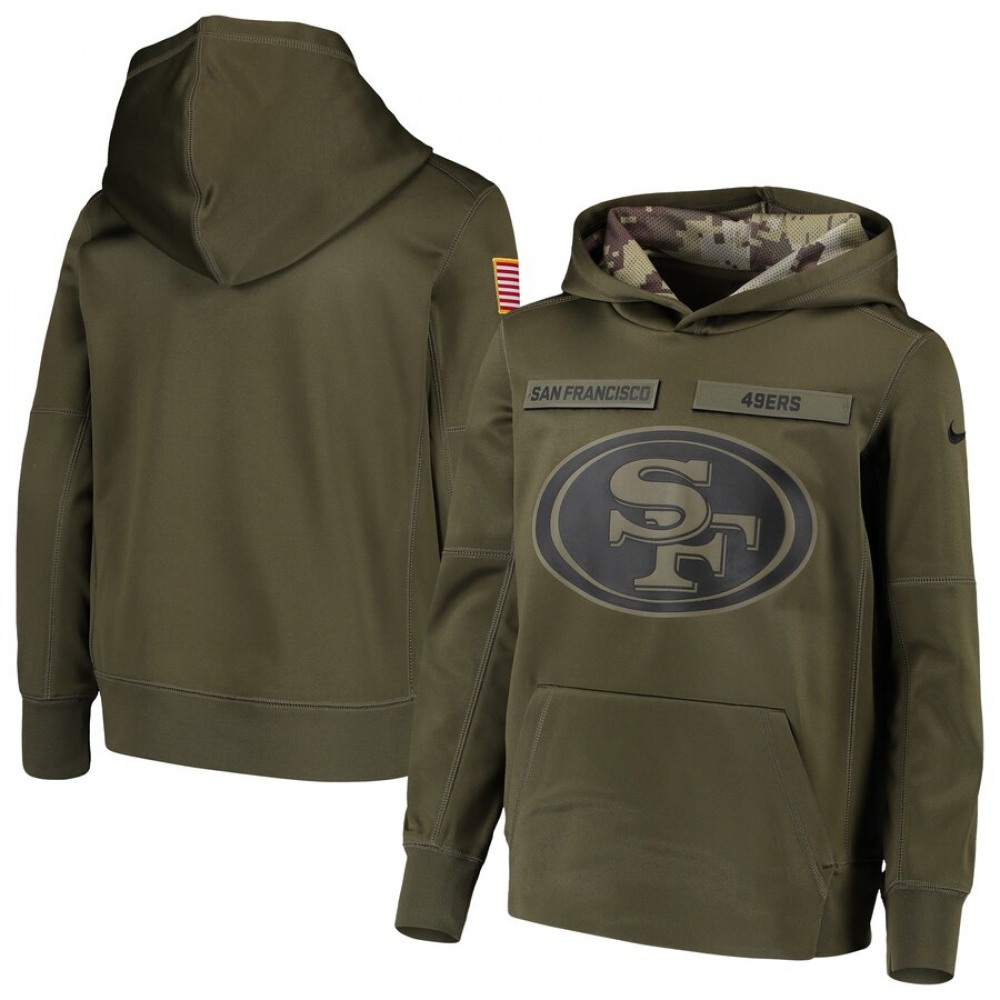 Men's San Francisco 49ers 2018 Olive Salute to Service Sideline Therma Performance Pullover Stitched NFL Hoodie 1