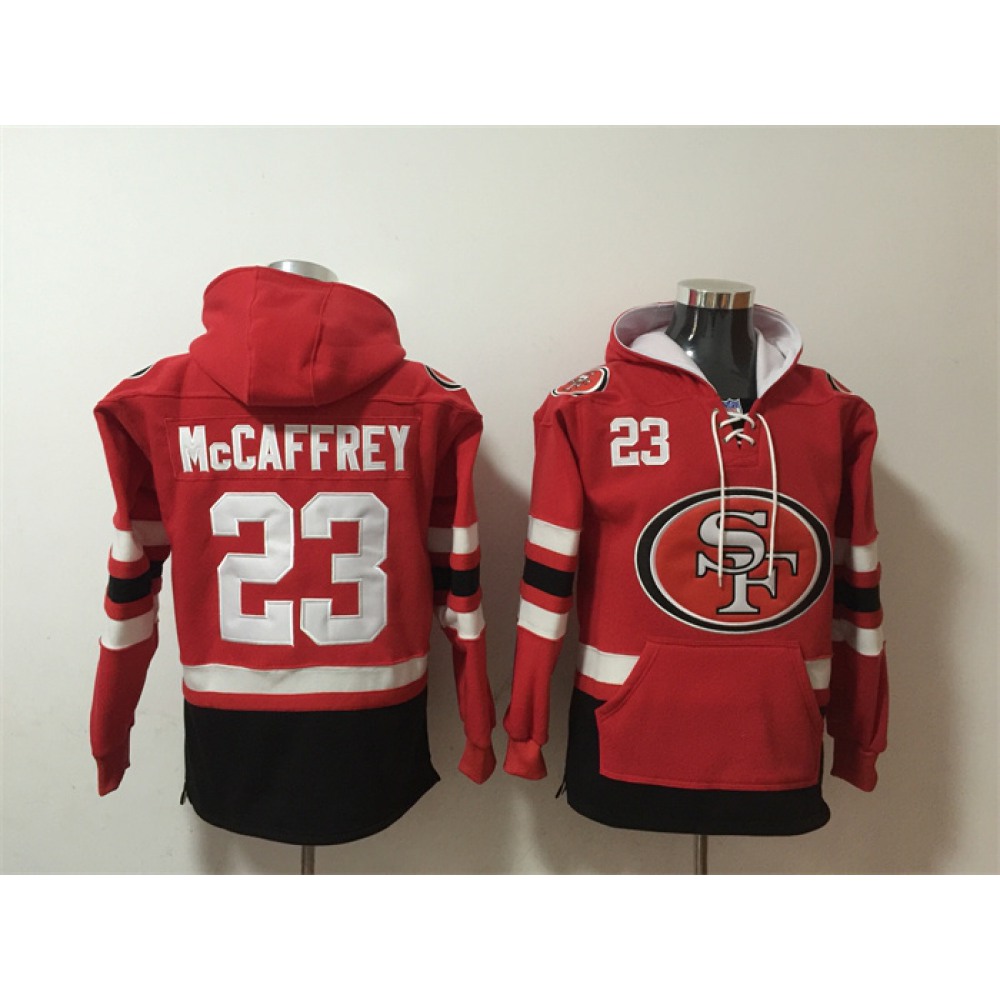 Men's San Francisco 49ers #23 Christian McCaffrey Red/Black Ageless Must-Have Lace-Up Pullover Hoodie 1