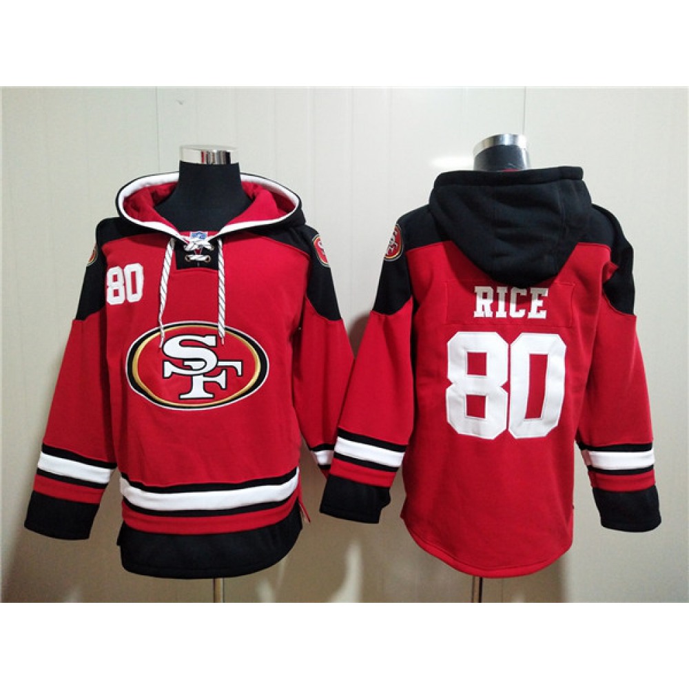Men's San Francisco 49ers #80 Jerry Rice Red All Stitched Sweatshirt Hoodie 1