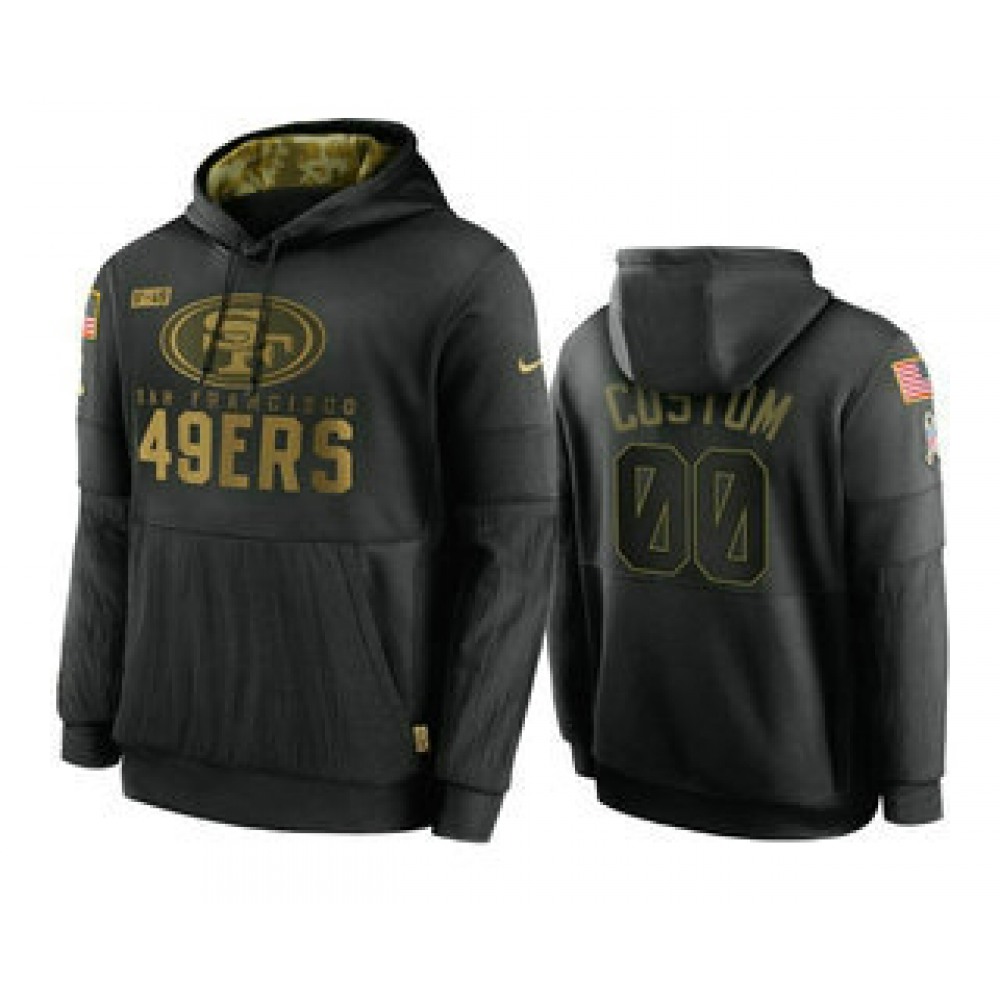 Men's San Francisco 49ers ACTIVE PLAYER Custom 2020 Black Salute To Service Sideline Performance Pullover Hoodie 1