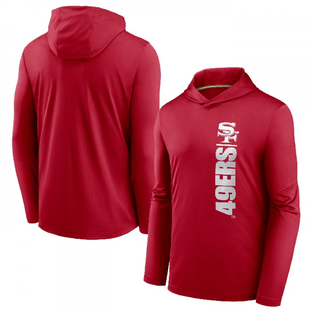 Men's San Francisco 49ers Scarlet Fan Gear Team Stack Hoodie Performance Long Sleeve T-Shirt 1