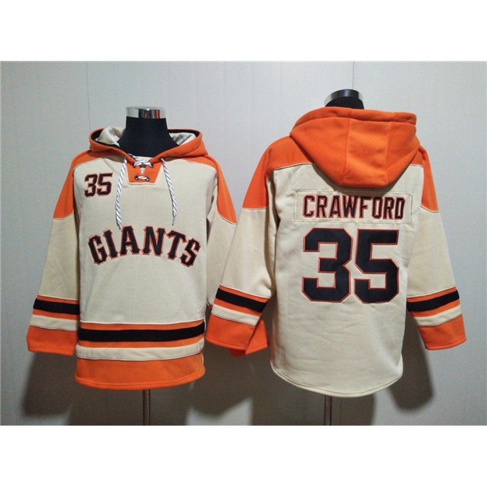 Men's San Francisco Giants #35 Brandon Crawford Cream Ageless Must-Have Lace-Up Pullover Hoodie 1