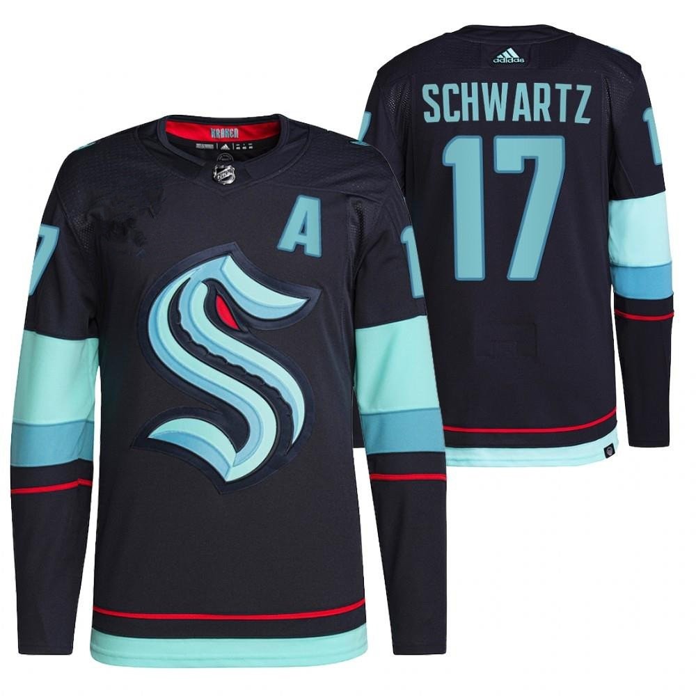 Men's Seattle Kraken #17 Jaden Schwartz Navy Stitched Jersey 1