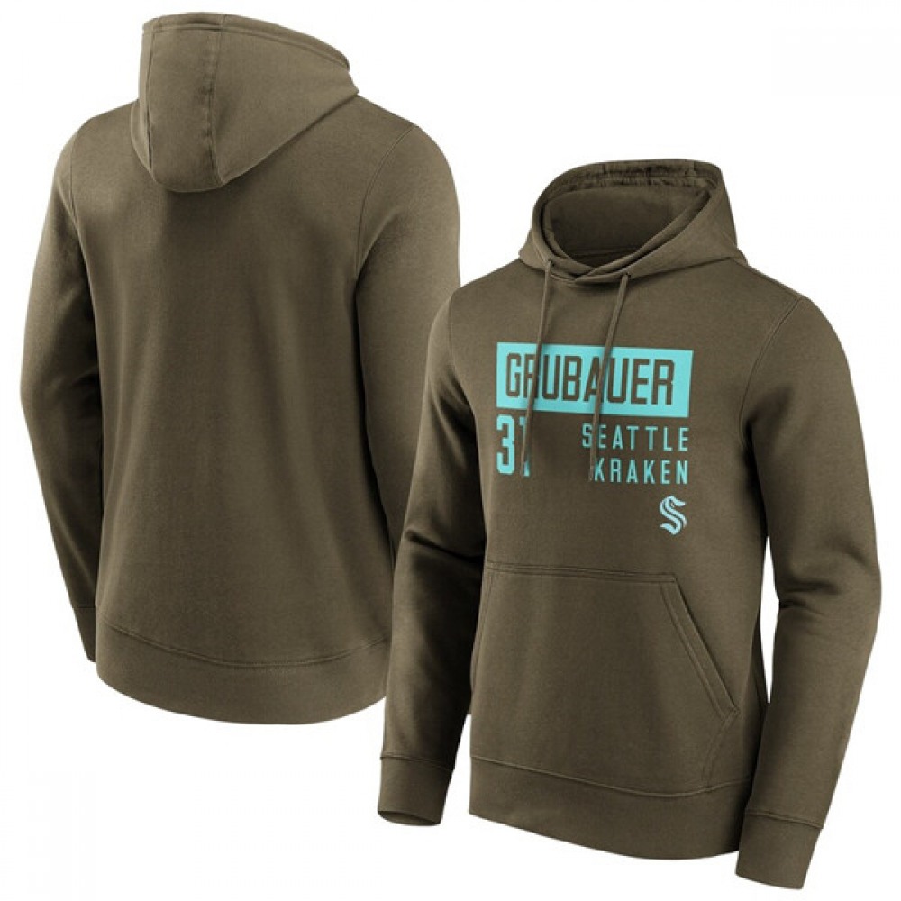 Men's Seattle Kraken #31 Philipp Grubauer Green Name & Number Hoodie 1