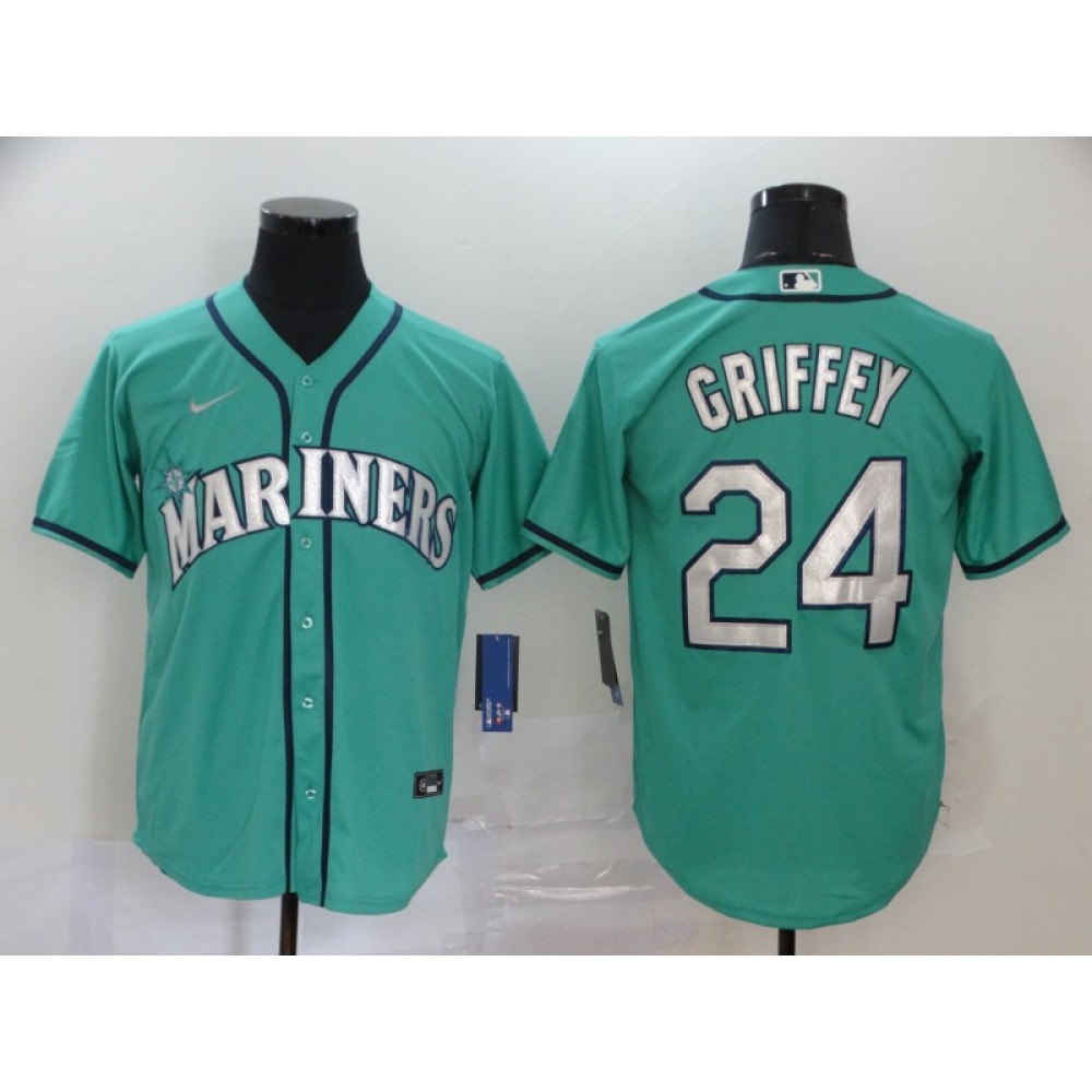 Men's Seattle Mariners #24 Ken Griffey Aqua Cool Base Stitched MLB Jersey 1