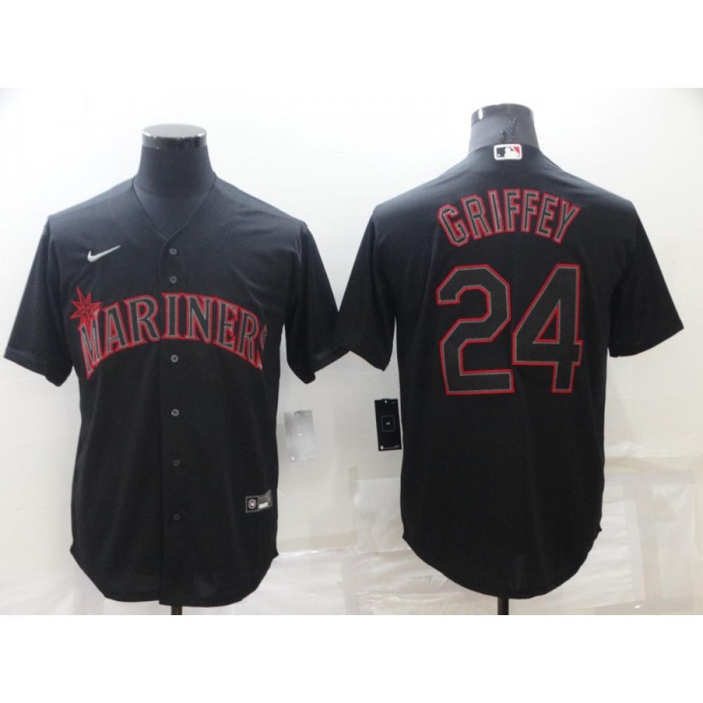 Men's Seattle Mariners #24 Ken Griffey Black shadow Cool Base Stitched jersey 1
