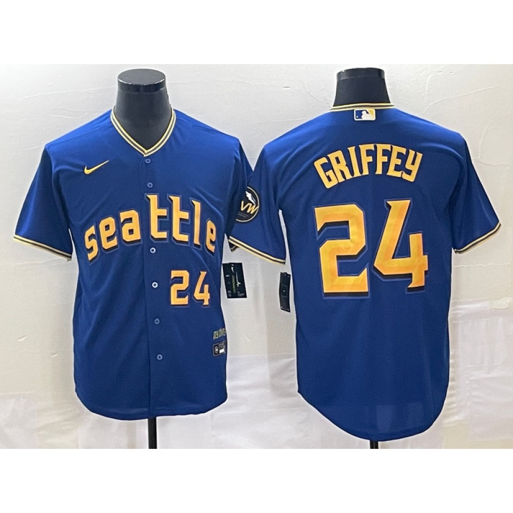 Men's Seattle Mariners #24 Ken Griffey Jr. Royal 2023 City Connect Cool Base With Patch Stitched Baseball Jersey 1
