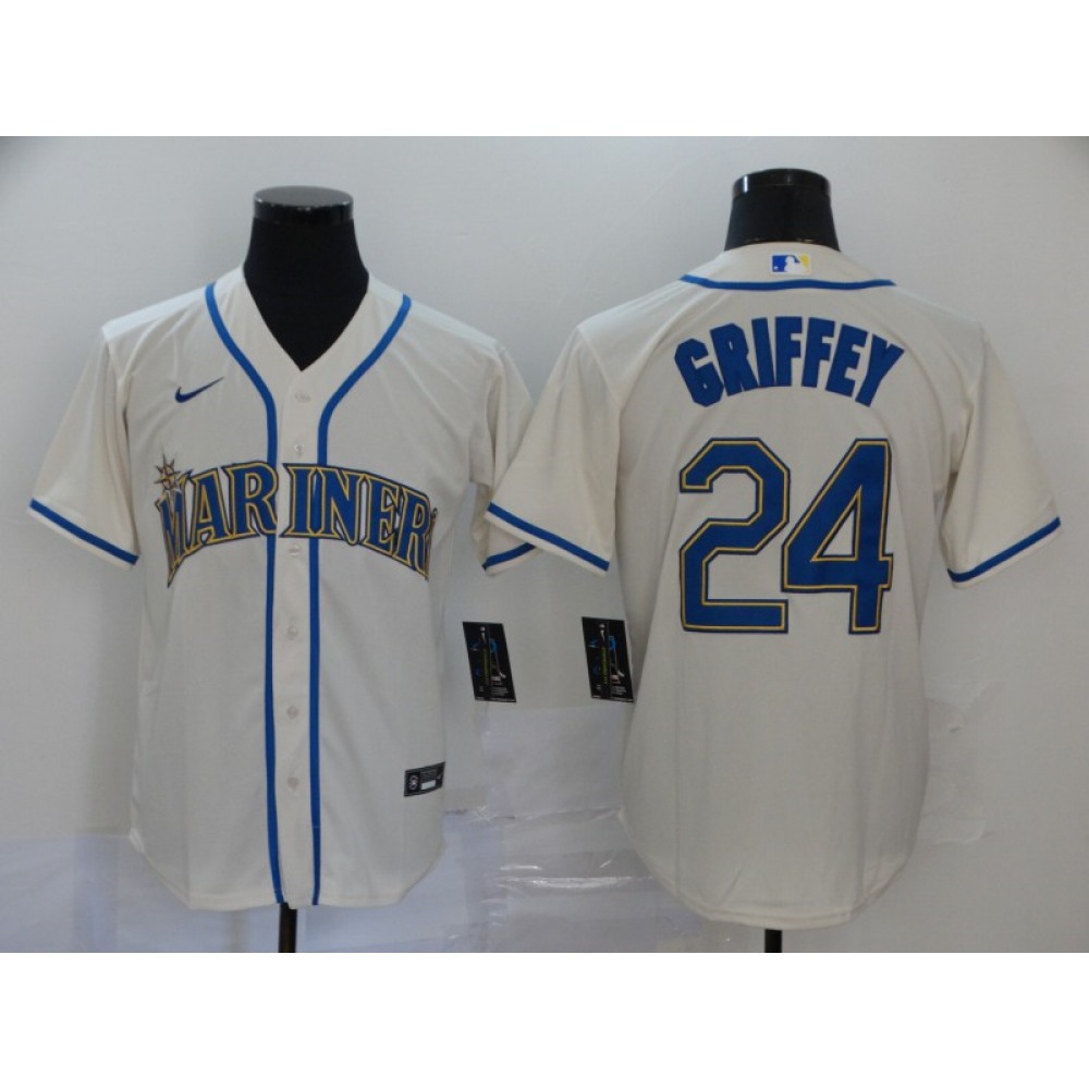Men's Seattle Mariners #24 Ken Griffey White Cool Base Stitched MLB Jersey 1