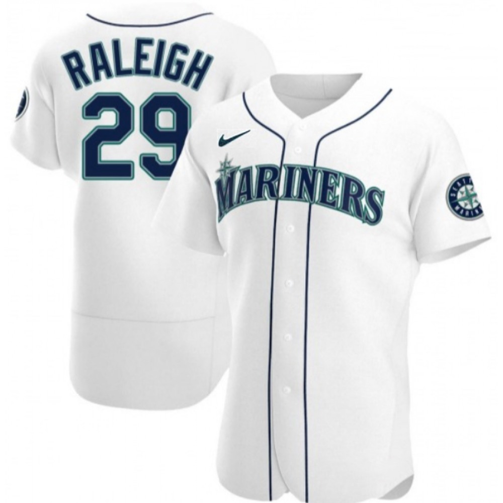 Men's Seattle Mariners #29 Cal Raleigh White Flex Base Stitched Jersey 1