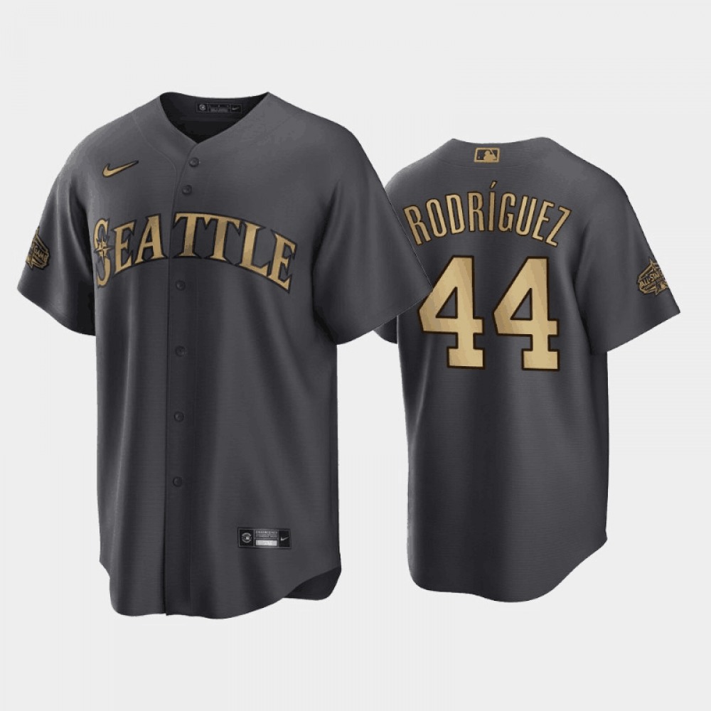 Men's Seattle Mariners #44 Julio Rodriguez 2022 All-Star Charcoal Cool Base Stitched Baseball Jersey 1