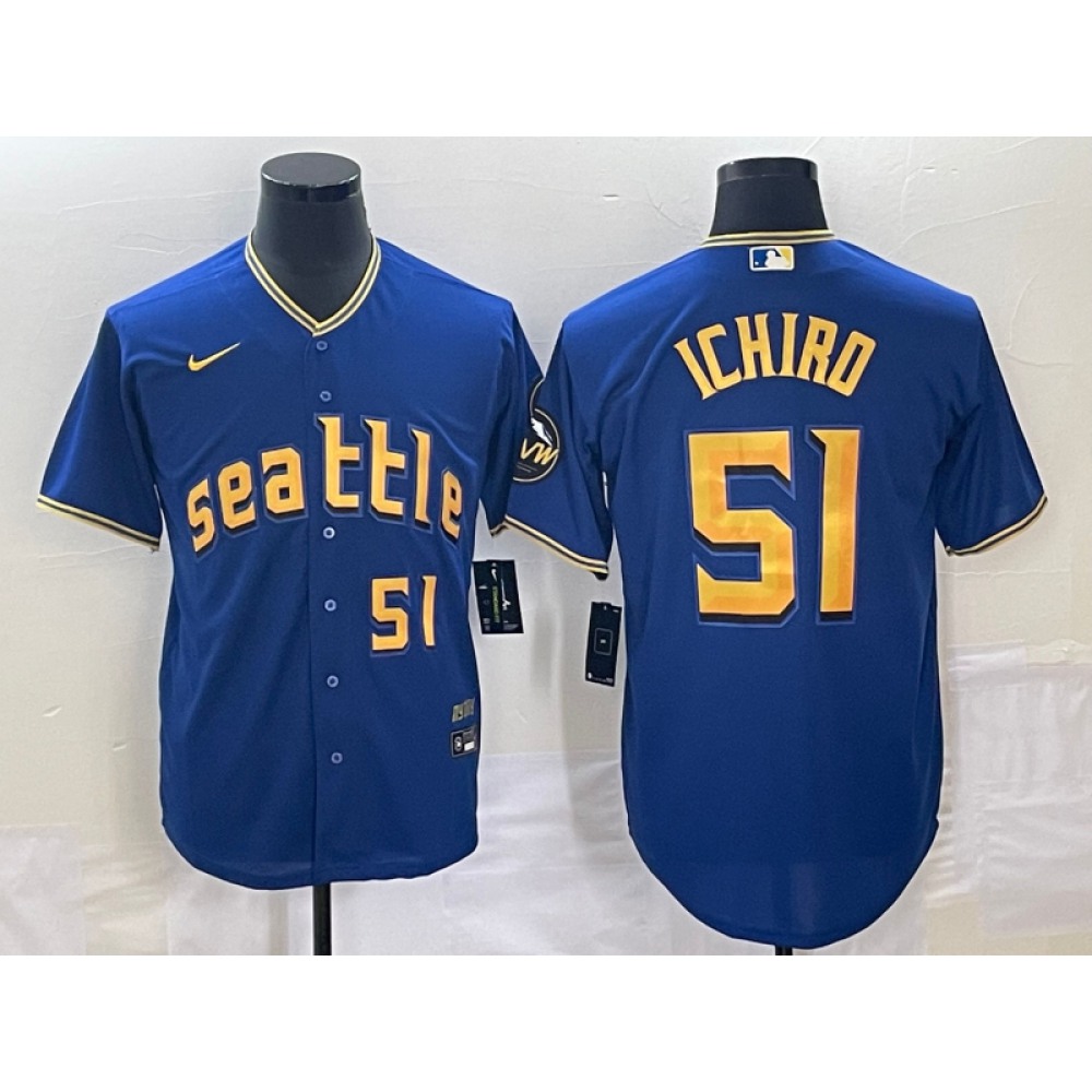 Men's Seattle Mariners #51 ichiro Suzuki Royal 2023 City Connect Cool Base With Patch Stitched Baseball Jersey 1