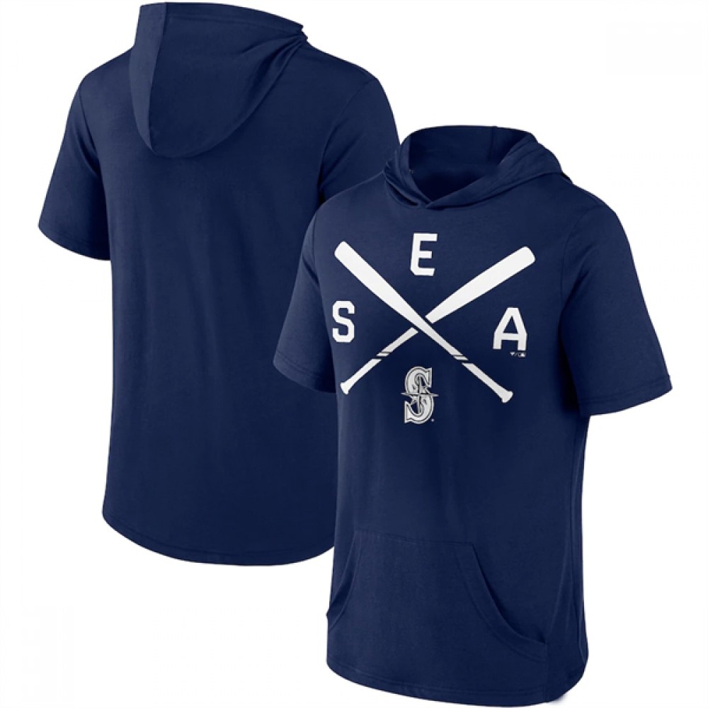 Men's Seattle Mariners Navy Short Sleeve Pullover Hoodie 1