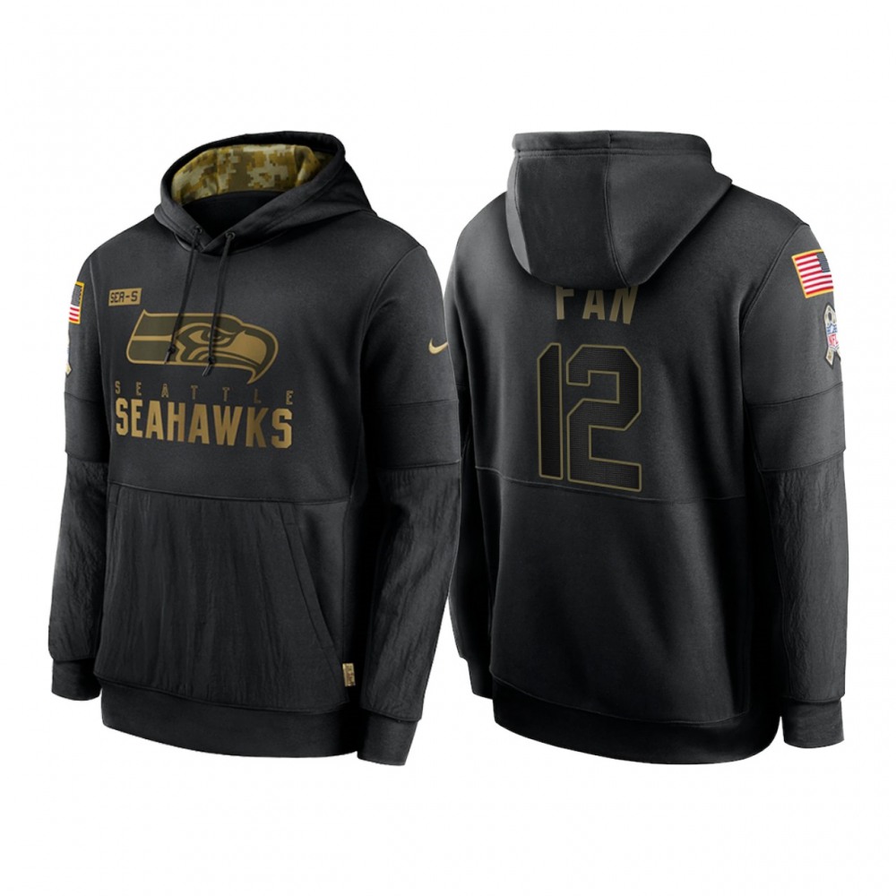 Men's Seattle Seahawks #12 Fan 2020 Black Salute to Service Sideline Performance Pullover Hoodie 1