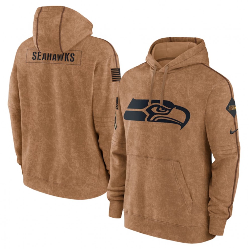 Men's Seattle Seahawks 2023 Brown Salute to Service Pullover Hoodie 1