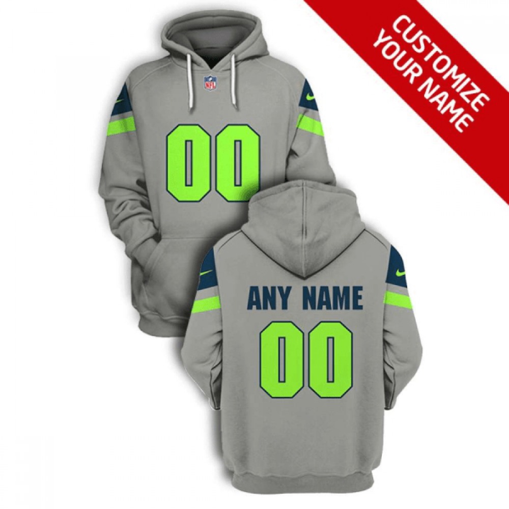 Men's Seattle Seahawks Active Player Custom 2021 Grey Pullover Hoodie 1