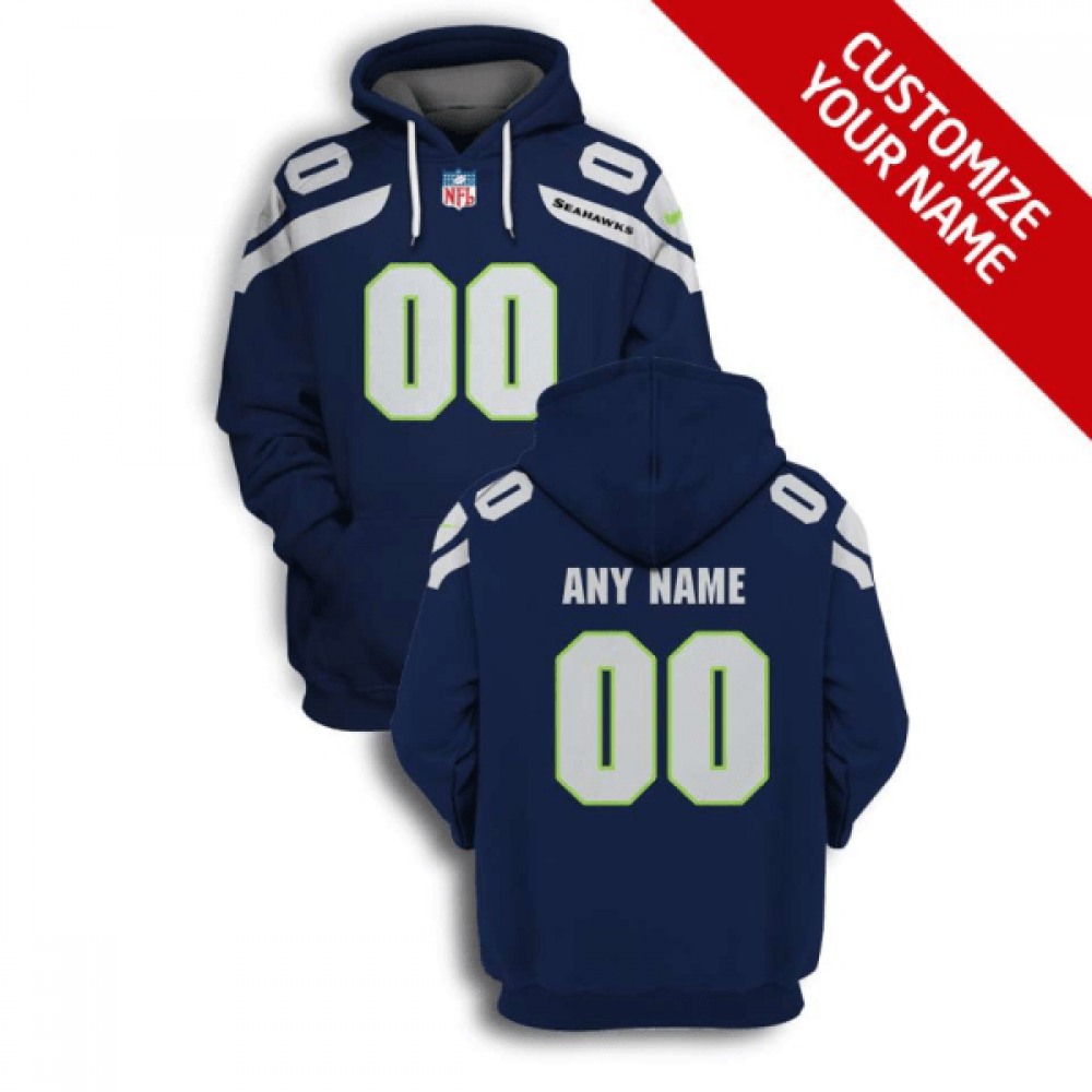 Men's Seattle Seahawks Active Player Custom 2021 Navy Pullover Hoodie 1