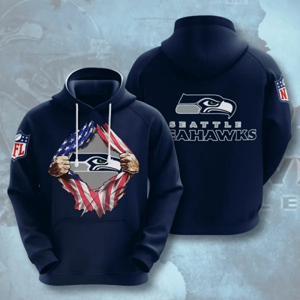 Men's Seattle Seahawks Navy 3D Trending T-Shirt Hoodie 1