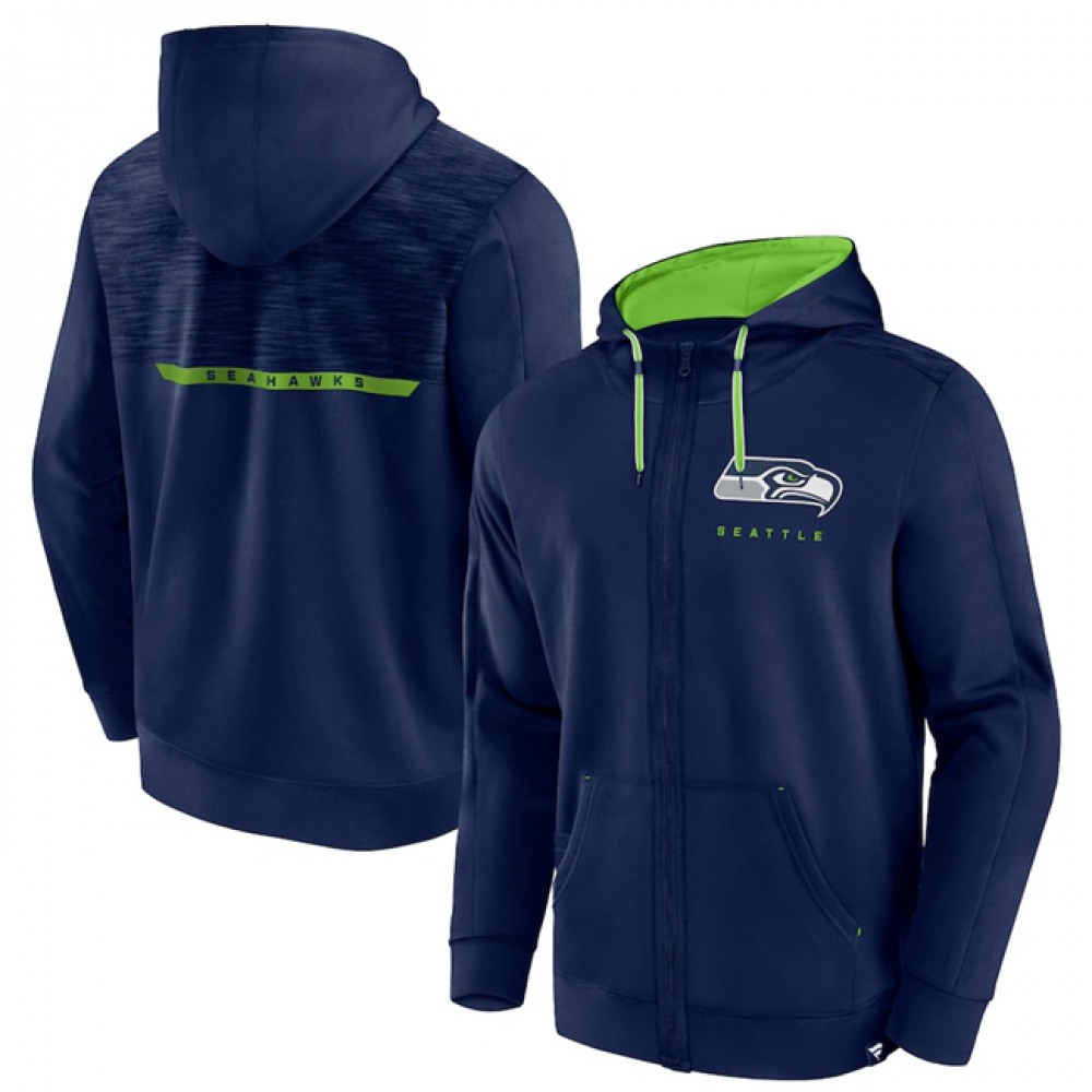 Men's Seattle Seahawks Navy Defender Evo Full-Zip Hoodie 1