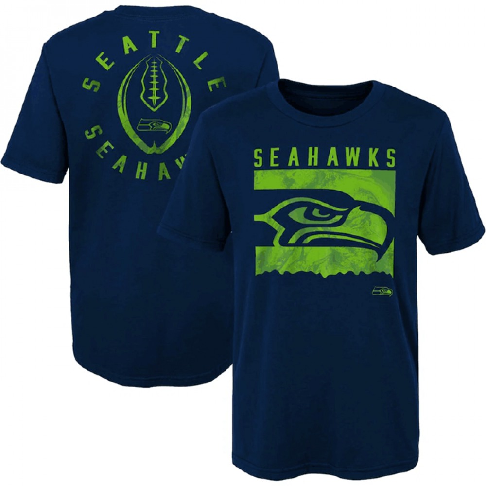 Men's Seattle Seahawks Navy Preschool Liquid Camo Logo T-Shirt 1