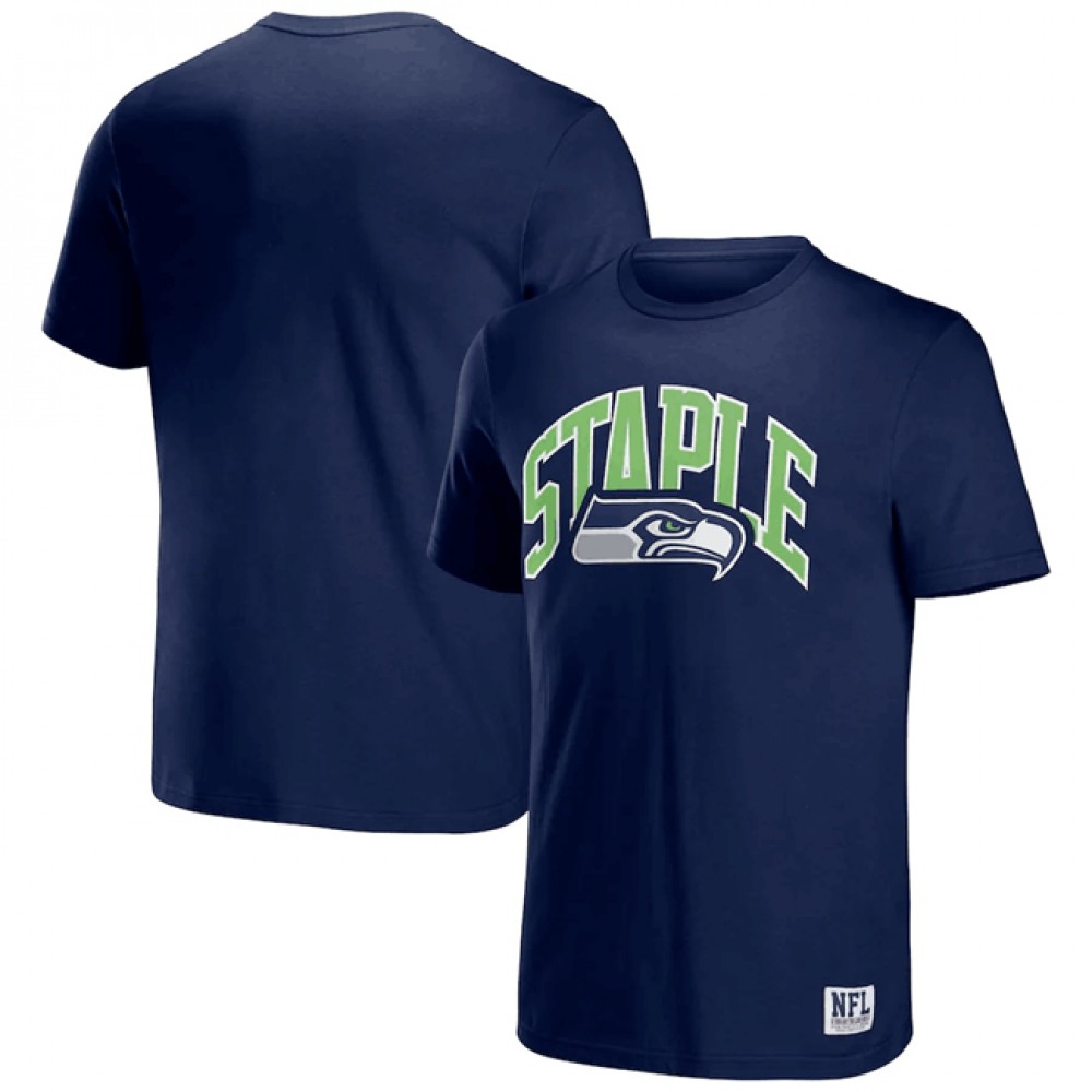 Men's Seattle Seahawks x Staple Navy Logo Lockup T-Shirt 1
