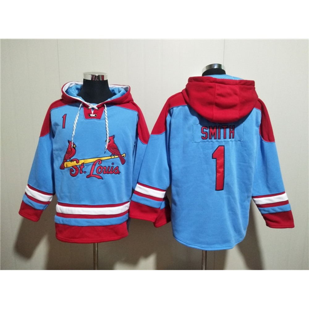 Men's St.Louis Cardinals #1 Ozzie Smith Blue Ageless Must-Have Lace-Up Pullover Hoodie 1