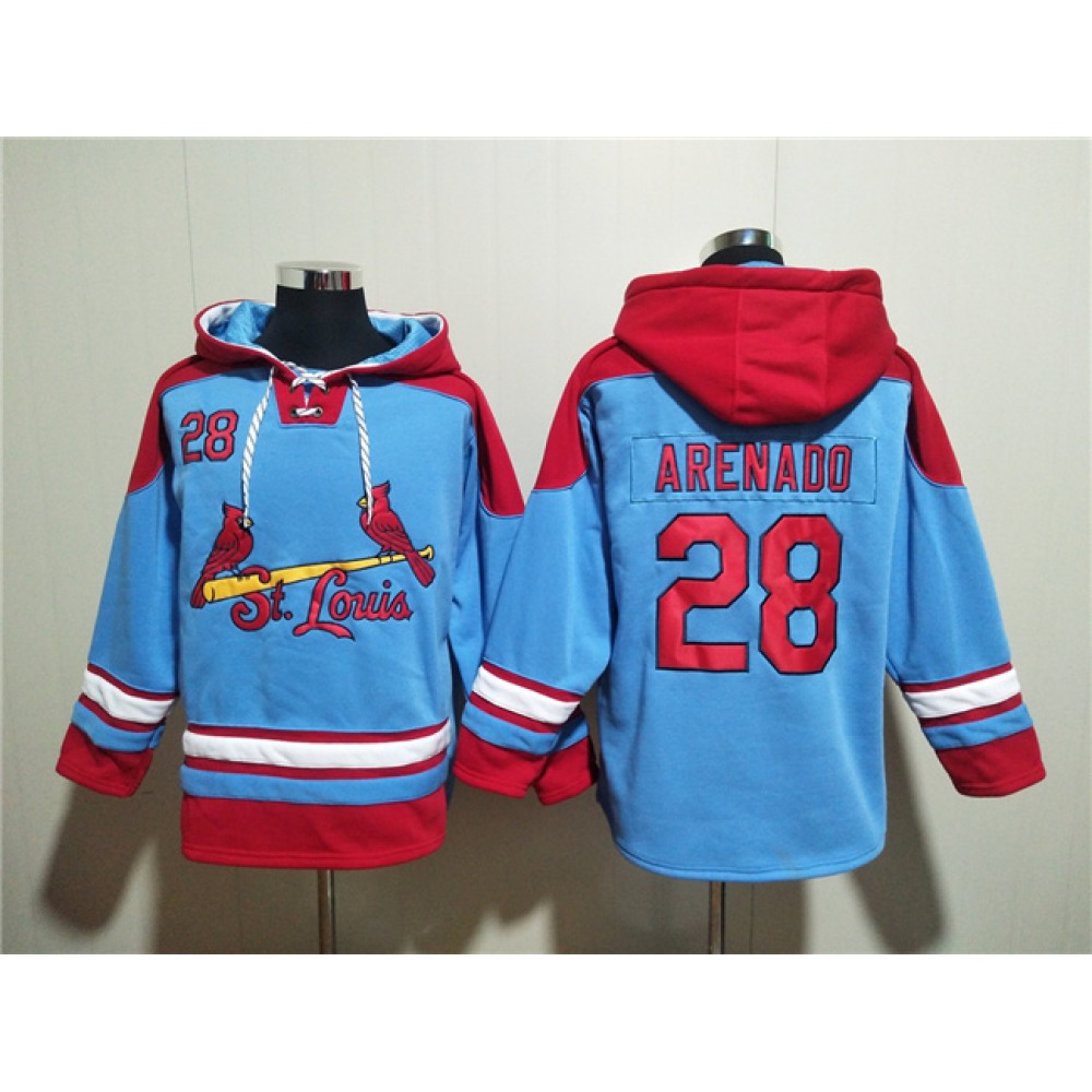 Men's St.Louis Cardinals #28 Nolan Arenado Blue Ageless Must-Have Lace-Up Pullover Hoodie 1