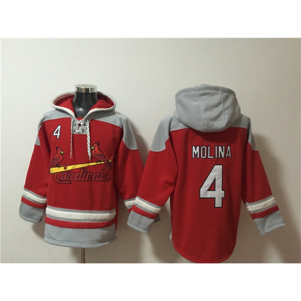 Men's St.Louis Cardinals #4 Yadier Molina Ageless Must-Have Lace-Up Pullover Hoodie 1